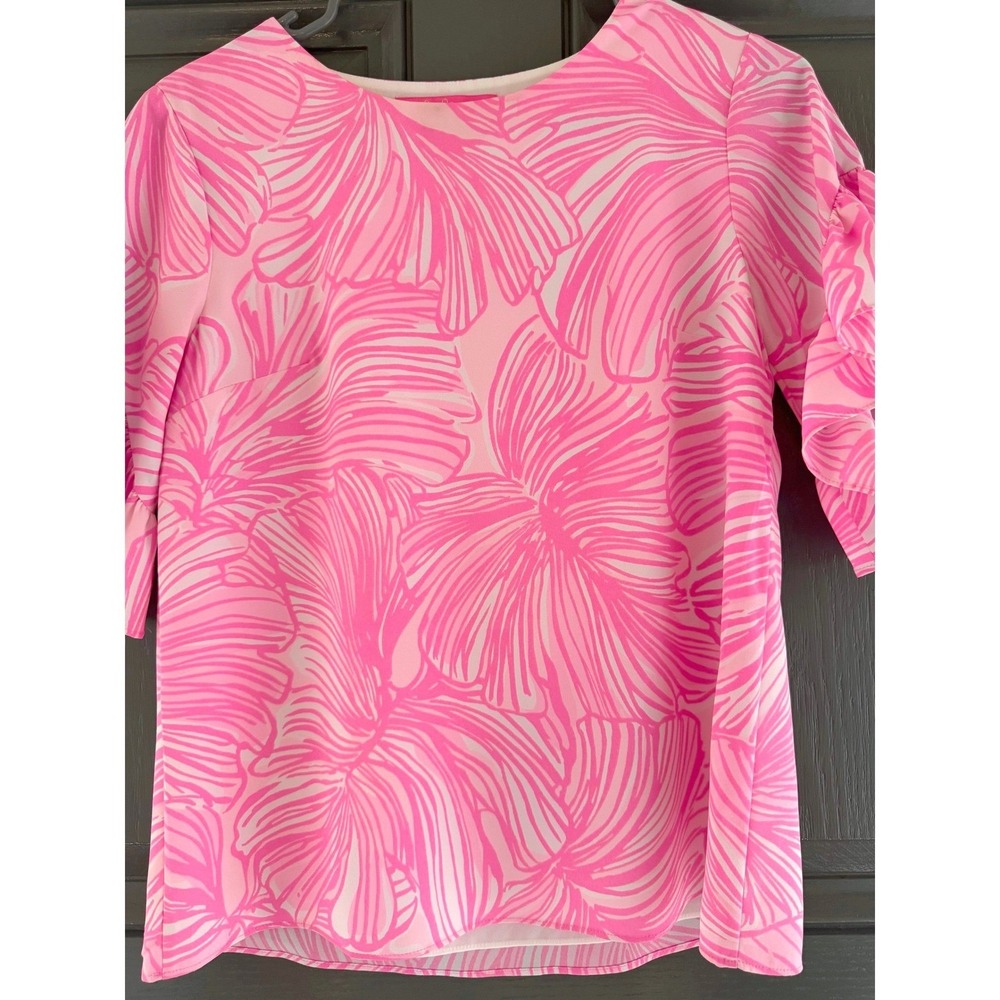 Lilly Pulitzer Darlah Ruffle-Sleeve Top Prosecco Pink Size XXS Cottagecore - Picture 8 of 9